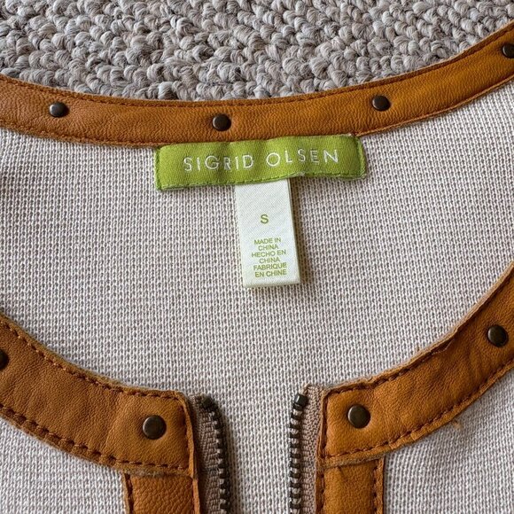 Sigrid Olsen Silk-Cotton Cardigan w/ Leather Accents | Size S - Picture 2 of 7